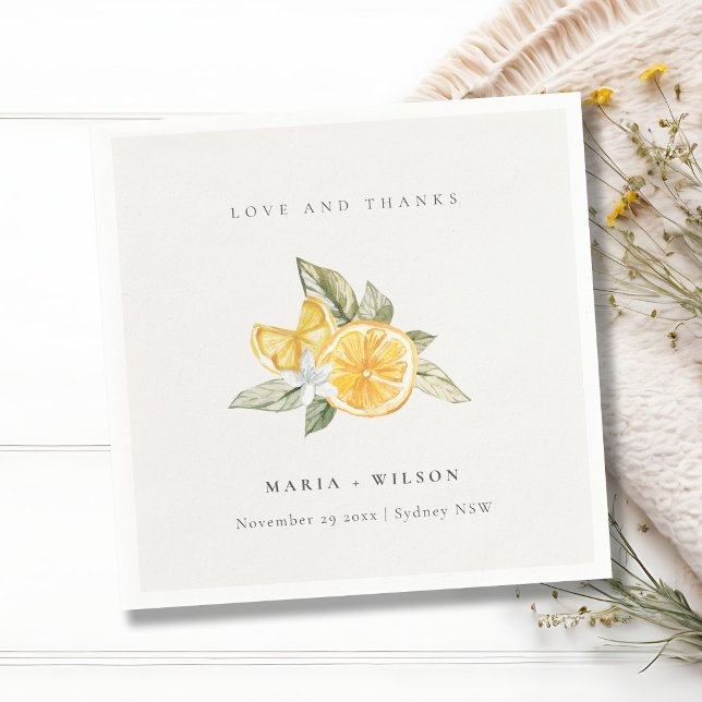 Serviette En Papier Minimal Lemon Botanical Boho Love Merci Mariage (Créateur téléchargé)