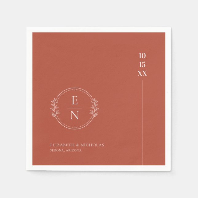 Serviette En Papier Minimal moderne | Serviettes Mariage Monogrammes (Devant)