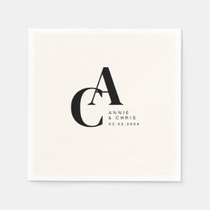 Serviette En Papier Minimal, Monogramme, Beige, Mariage