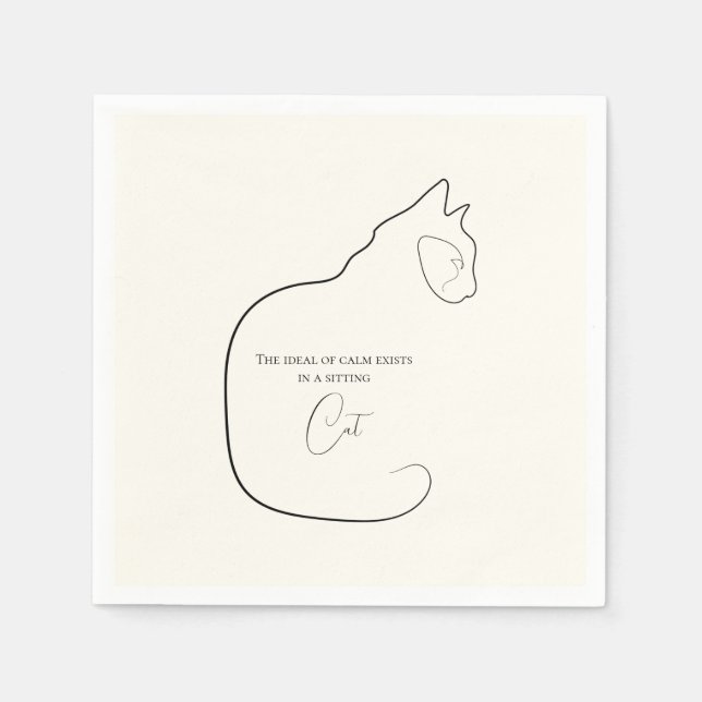 Serviette En Papier Minimalisme assis Chat Noir & Crème (Devant)