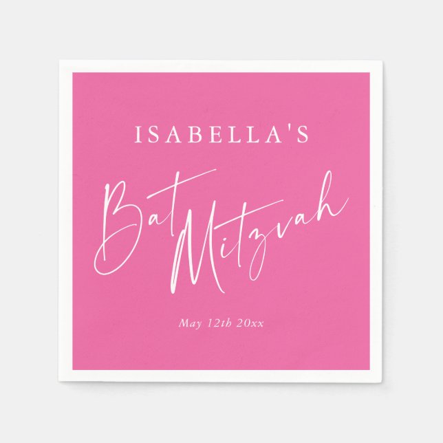 Serviette En Papier Minimalist Hot Pink Custom Bat Mitzvah Welcome (Devant)