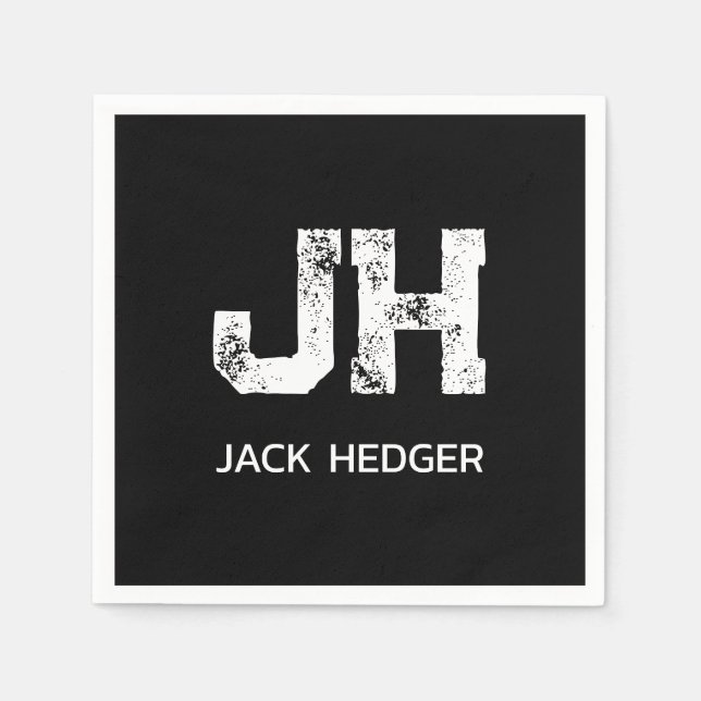 SERVIETTE EN PAPIER MINIMALIST WHITE TWO LETTER MONOGRAM NAME BLACK (Devant)