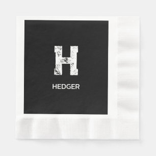 SERVIETTE EN PAPIER MINIMALISTE BLANC MONOGRAMME À UNE LETTRE NOM NOIR