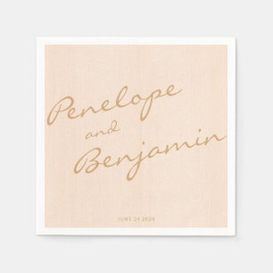 Serviette En Papier Minimaliste Boho Peach Gold Script Mariage personn