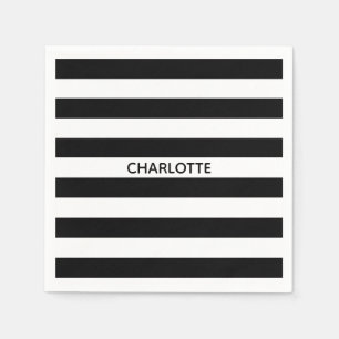 Serviette En Papier Minimaliste noir blanc rayures personnalisées nom