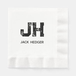 SERVIETTE EN PAPIER MINIMALISTE NOIR MONOGRAMME À DEUX LETTRES NOM BLA