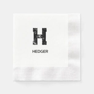 SERVIETTE EN PAPIER MINIMALISTE NOIR UNE LETTRE MONOGRAMME NOM BLANC