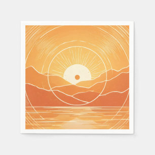 Serviette En Papier Minimaliste Zen Montagne Océan Rétro Coucher de so