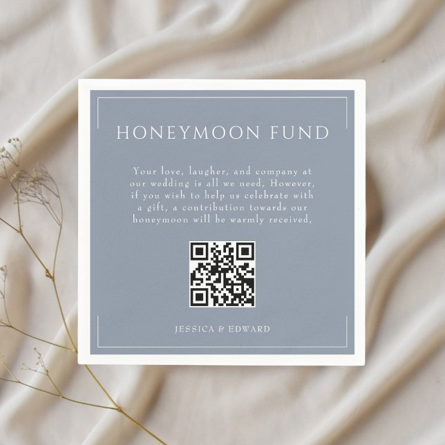 Serviette En Papier Minimum Dusty Blue Mariage Honeymoon Fund QR Code (Créateur téléchargé)