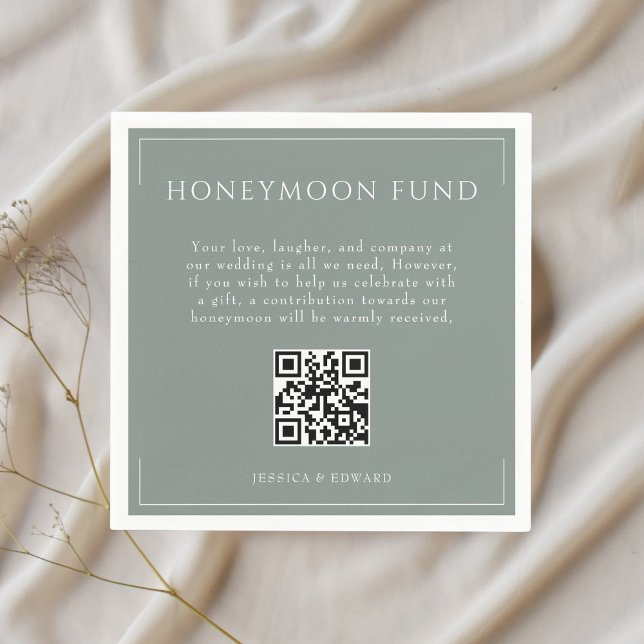 Serviette En Papier Minimum Sage Green Mariage Honeymoon Fund QR Code (Créateur téléchargé)