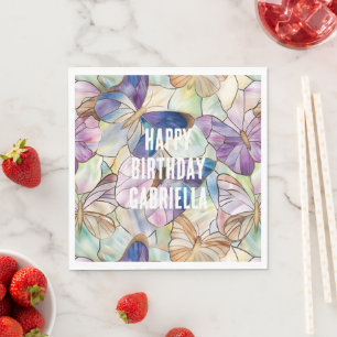 Serviette En Papier Mint Aqua Bleu Papillons pourpres