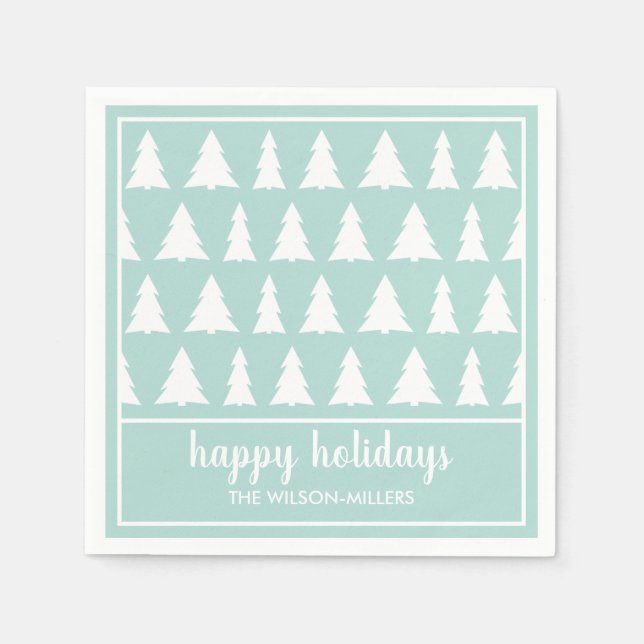 Serviette En Papier Mint Green White Tree Motif Nom Fête Fête (Devant)