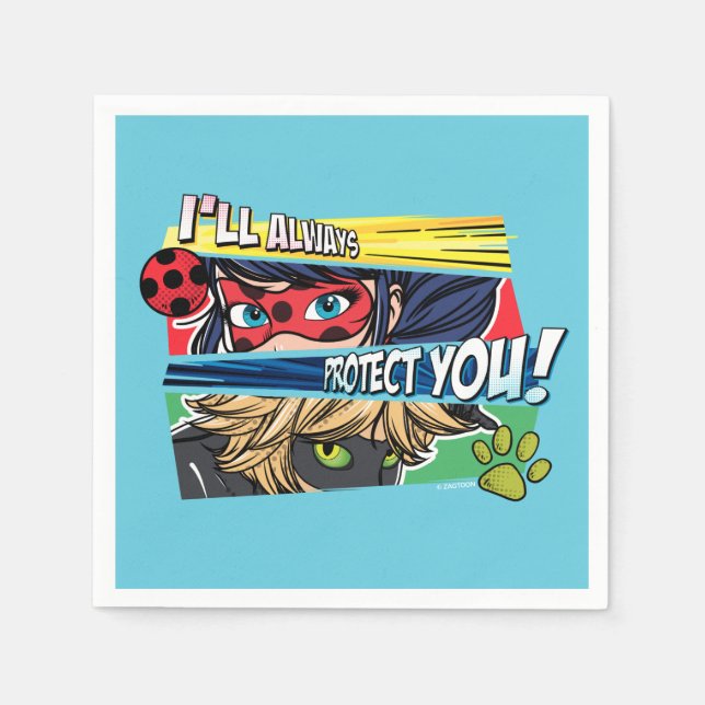 Serviette En Papier Miraculous Ladybug & Cat Noir toujours vous protég (Devant)