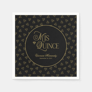 Serviette En Papier Mis d'or noir Quince Quinceanera personnalisé