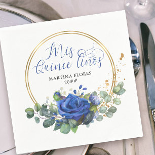 Serviette En Papier Mis Quince Anos Blue Rose et parti Eucalyptus