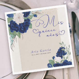 Serviette En Papier Mis Quince Anos Royal Blue Floral Quinceanera