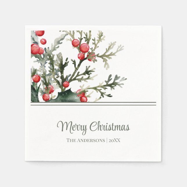 Serviette En Papier Mistletoe moderne Joyeux Noël (Devant)