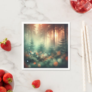 Serviette En Papier Misty Fall Morning Forest Bokeh Effet Decoupage