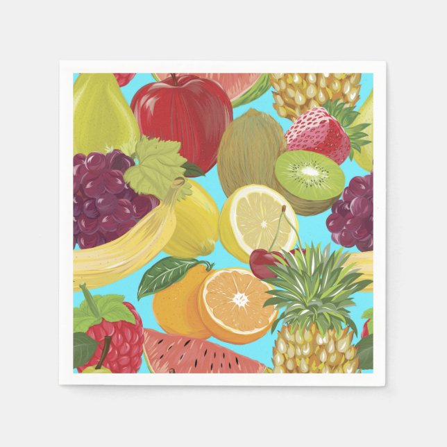 Serviette En Papier Mixed Tropical Fruit Illustration Pattern (Devant)