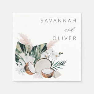 Serviette En Papier MOD Corail de noix de coco et blanc Nom floral ser