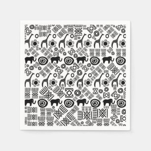 Serviette En Papier Modèle africain ethnique #5 noir et blanc