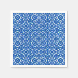 Serviette En Papier Modèle Damas médiéval, bleu cobalt