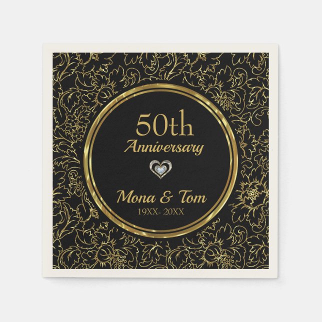 Serviette En Papier Modèle de Damas Floral Or (Devant)