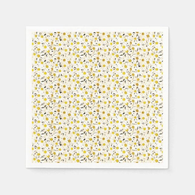 Serviette En Papier Modèle de marguerites élégant moderne jaune blanc (Devant)