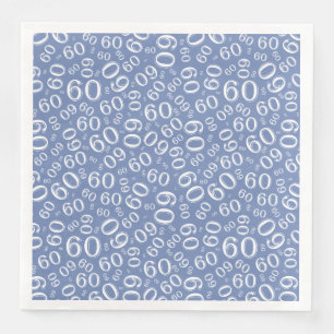 Serviette En Papier Modèle de nombre aléatoire 60 ans Bleu/Blanc