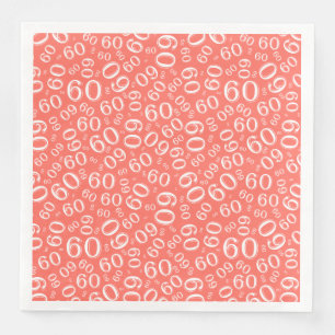 Serviette En Papier Modèle de nombres aléatoires de 60 ans Corail/Blan
