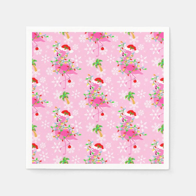 Serviette En Papier Modèle Flamingo rose de Noël (Devant)