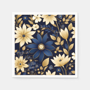 Serviette En Papier Modèle floral bleu et or