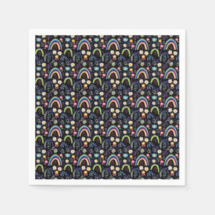 Serviette En Papier Modèle floral coloré avec arcs-en-ciel et arbres