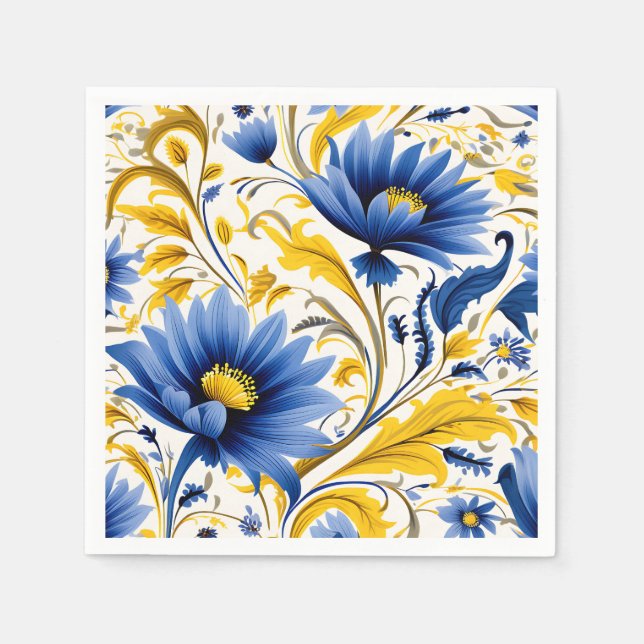 Serviette En Papier Modèle floral moderne avec Flux bleu et jaune (Devant)