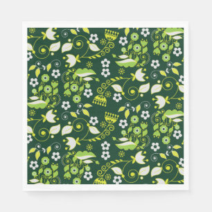 Serviette En Papier Modèle floral scandinave moderne vert foncé