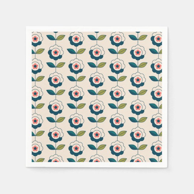 Serviette En Papier Modèle floral turquoise rétro (Devant)