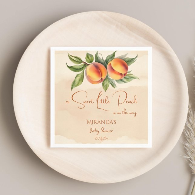 Serviette En Papier Modèle imprimé petit baby shower de pêche doux (Sweet little peach baby shower printed template napkins personalized tableware decor spring summer)