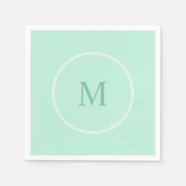 Serviette En Papier Modèle Moderne Vert Menthe Monogramme Élégant (Devant)