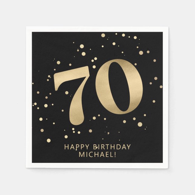Serviette En Papier Modern 70th Seventy Birthday | Gold Black Glitter  (Devant)