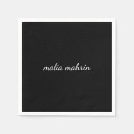 Serviette En Papier Modern Black Monogram Script Design