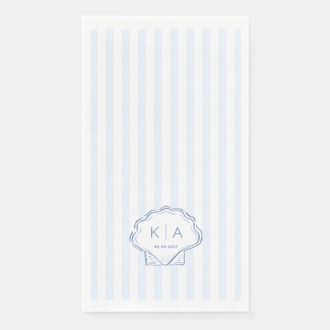 Serviette En Papier Modern Blue And White Coastal Monogram Wedding (Devant)