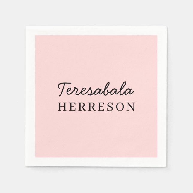 Serviette En Papier Modern Blush Pink Monogram Design (Devant)