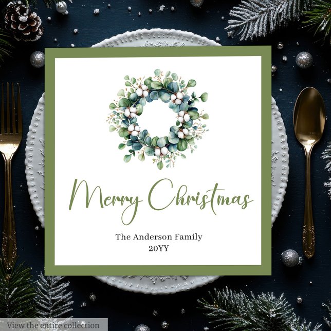 Serviette En Papier Modern Chic Boho Christmas Wreath in Neutral Tones (Modern Chic Boho Christmas Wreath in Neutral Tones Paper Dinner Napkins)