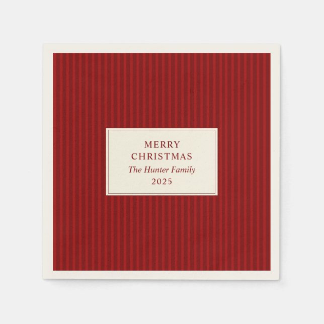 Serviette En Papier Modern Christmas Minimal Holiday Red Stripes (Devant)