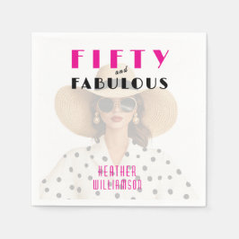 Serviette En Papier Modern Fifty and Fabulous Pink Black