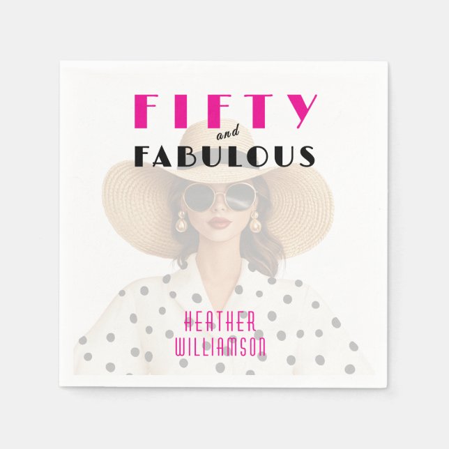 Serviette En Papier Modern Fifty and Fabulous Pink Black (Devant)