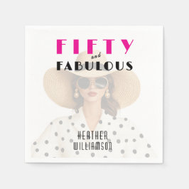 Serviette En Papier Modern Fifty and Fabulous Pink Black