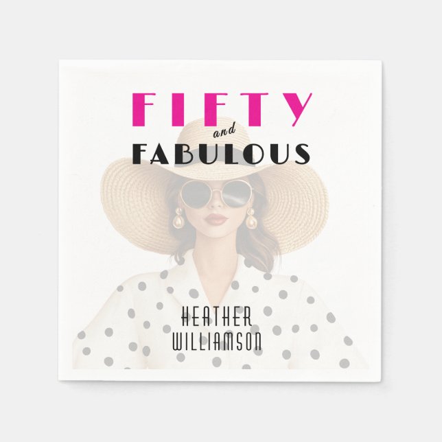 Serviette En Papier Modern Fifty and Fabulous Pink Black (Devant)