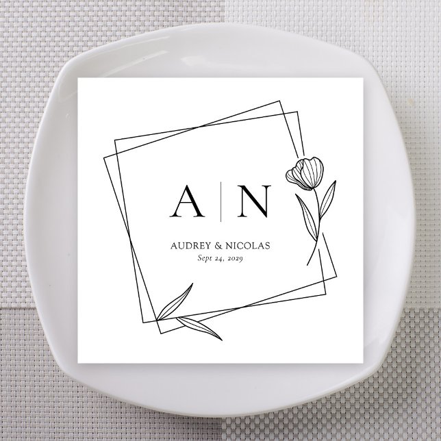 Serviette En Papier Modern Geometric Floral Monogram Wedding Napkins (Modern Geometric Floral Monogram Wedding Napkins)