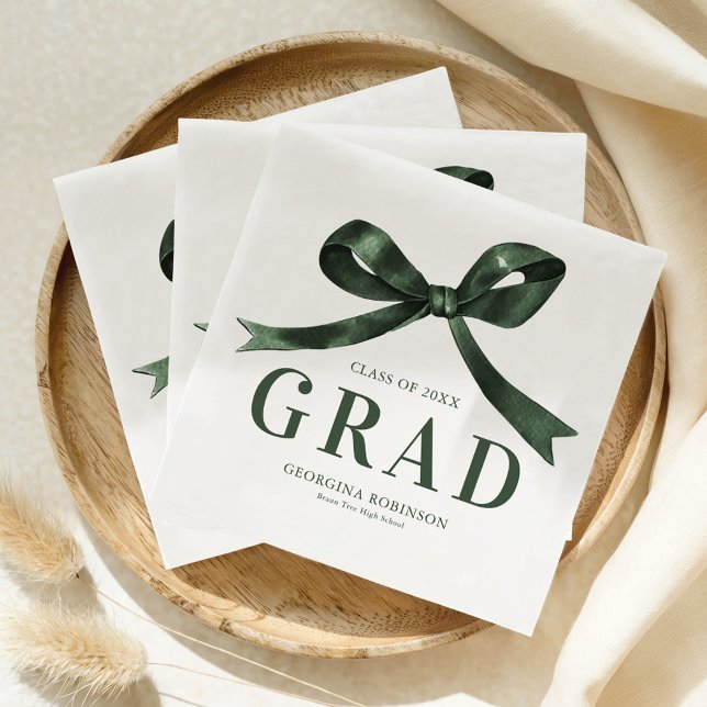 Serviette En Papier Modern Green Bow Graduation Party (Créateur téléchargé)